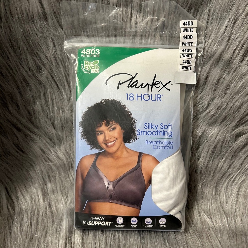Playtex 18 Hour Silky Soft Smoothing Wireless Bra Womens Size 44DD White
